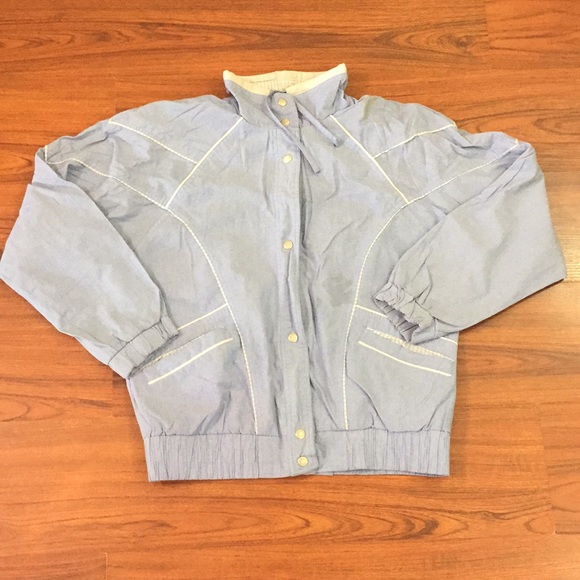 80s VintageBlue Button Up Light Jacket Medium - Picture 4 of 8